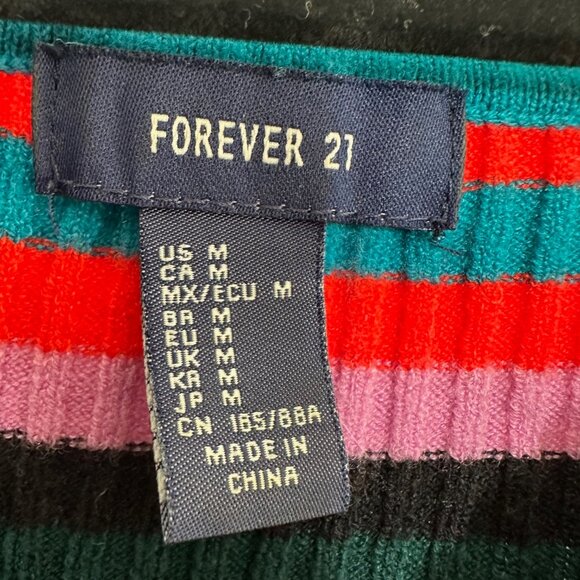 Multicolored Striped Ribbed Cropped Pullover Crewneck Long Sleeve - Medium - Picture 5 of 8